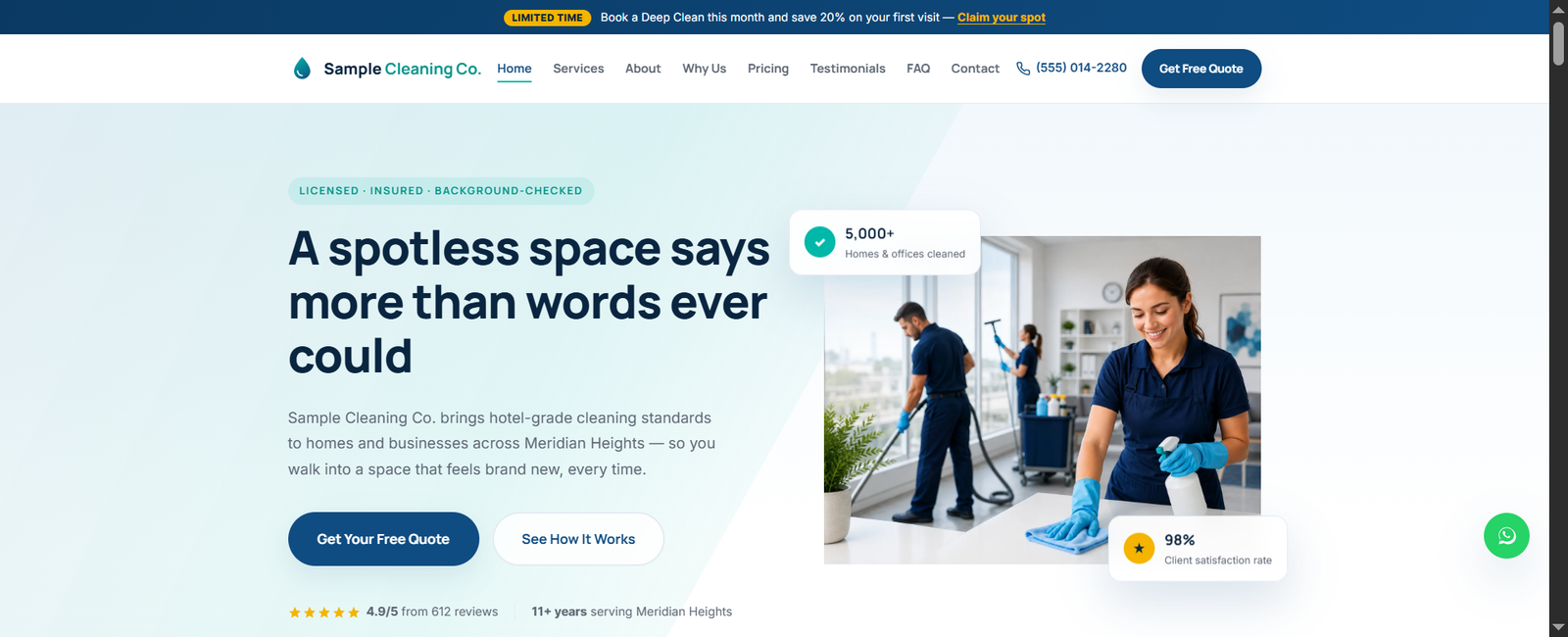 Cleaning business demo screenshot